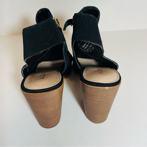 Aldo Black Suede Basket Weave Gold Zipper Peep Toe Sandal Size 9 NWT/NO BOX - Picture 8 of 14